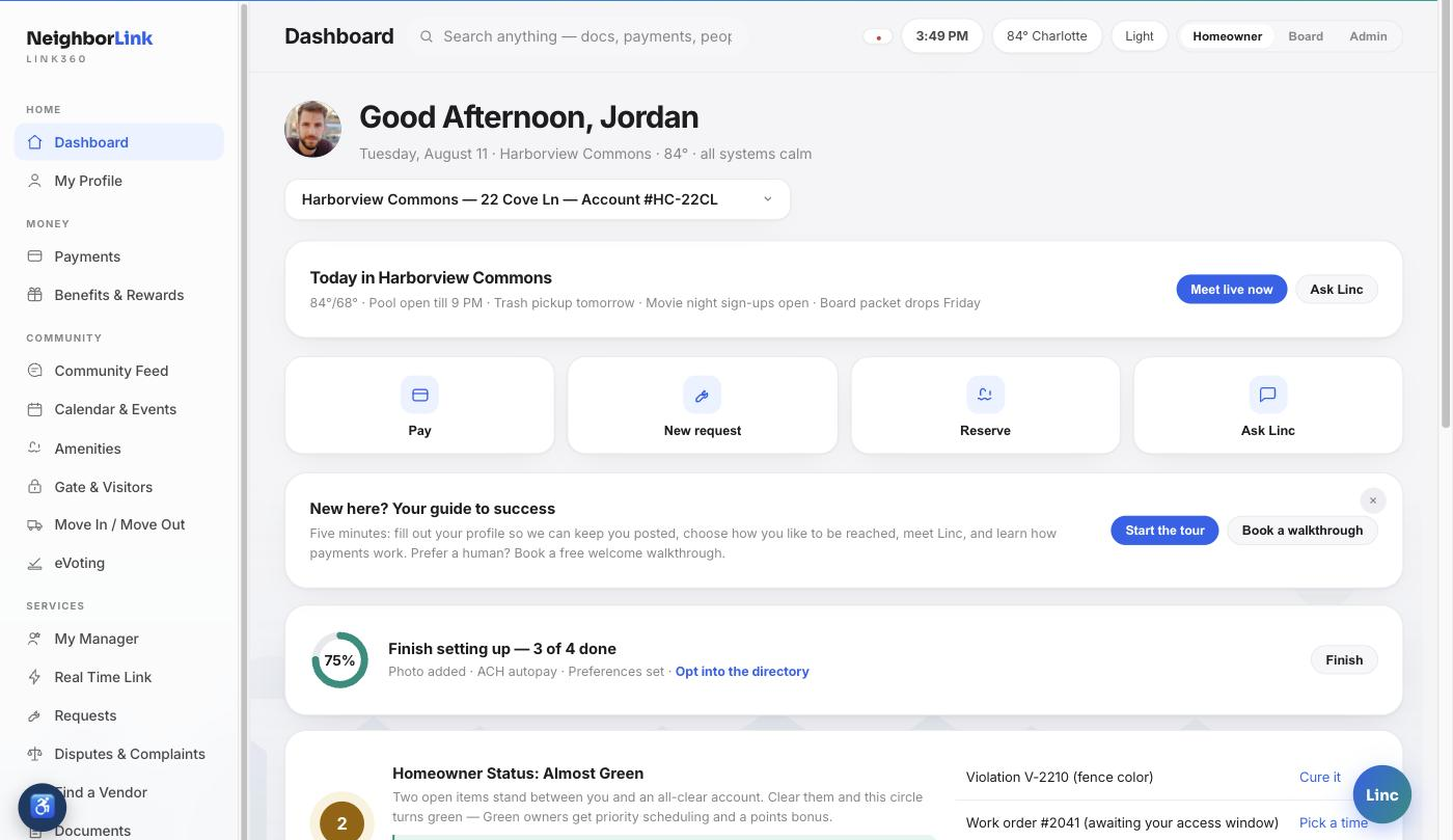 Link360 homeowner dashboard