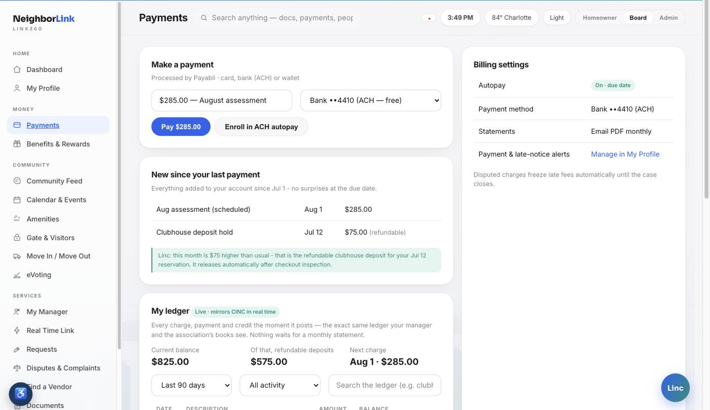 Link360 payments and live ledger
